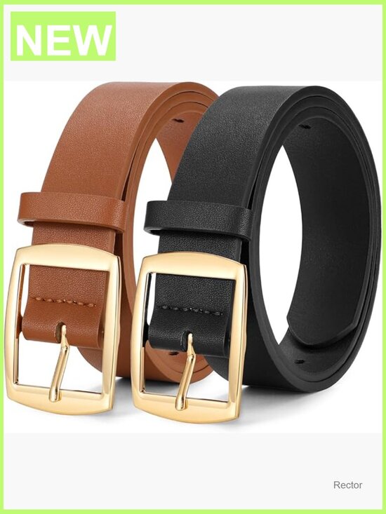 Faux Leather Belt with Gold Pin Buckle for Jeans, Adjustable Size S main image 6